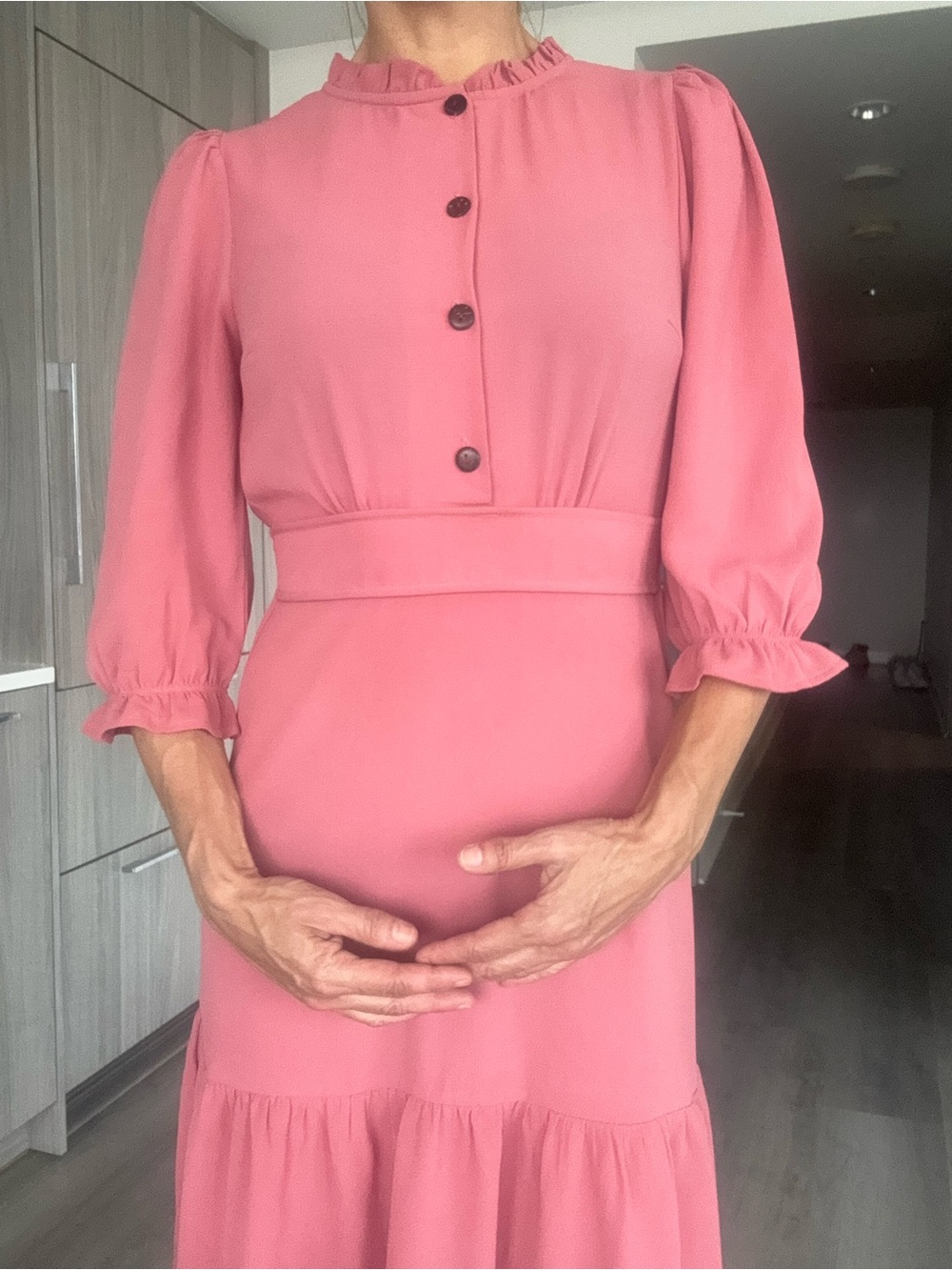 Monteau Rose-Pink Ruffle-Neck Midi Dress - Picture 5 of 10